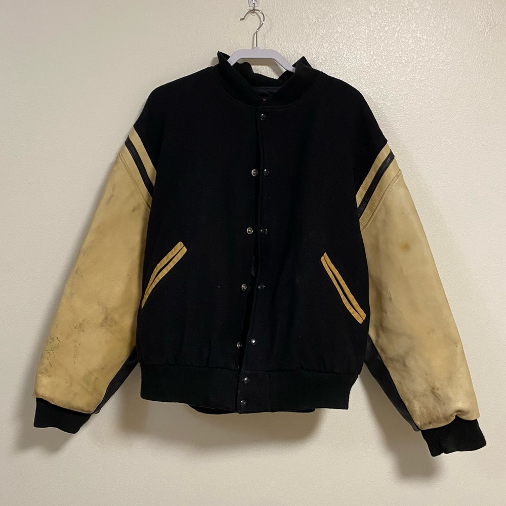 Game Sportswear Jacket Men’s Size 2X Black Cream NFL Fox Sports Wool Varsity